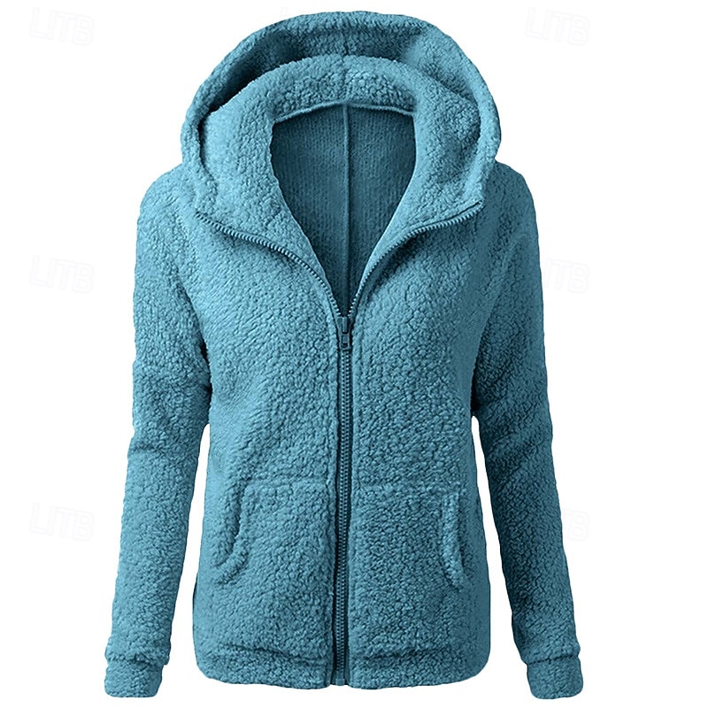 Women's Zip Up Jacket Sherpa Sweatshirt Hooded Long Sleeve Top Athleisure Solid Colored Warm Casual Cycling Running Sportswear Activewear Pink Red Blue