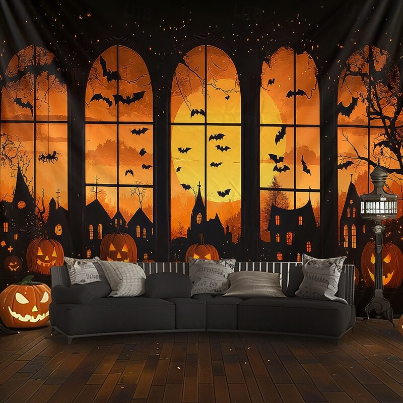 Halloween Tapestry Banners Wall Hangings Pumpkin Dark Punk Gothic Style Party Dorm Shooting Backgrounds Home Decor3