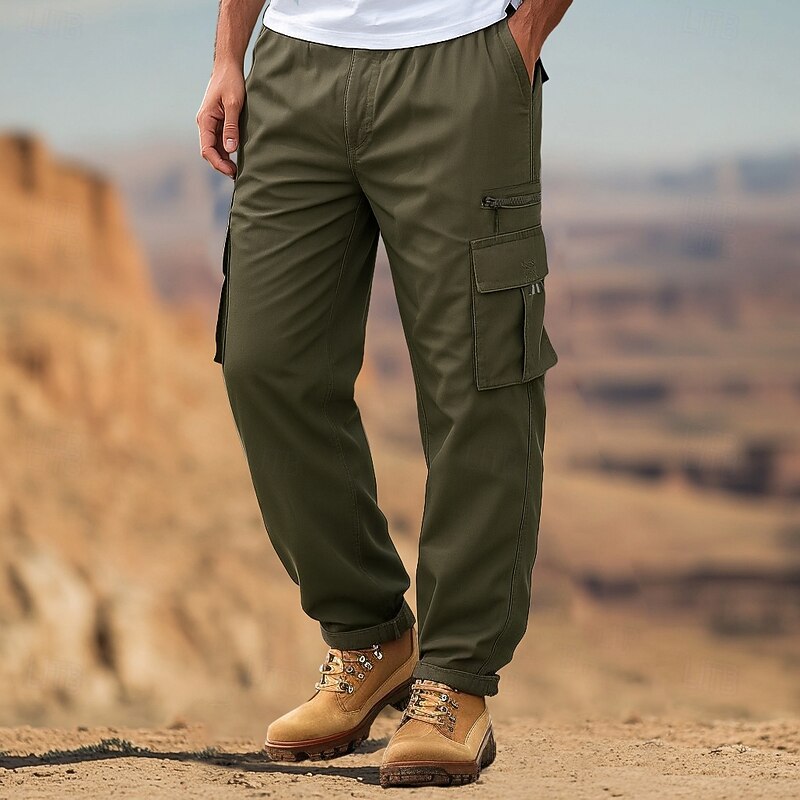 Men's Cargo Pants Cargo Trousers Combat Trousers Zipper Pocket Solid Color Plain Quick Dry Lightweight Full Length Outdoor Casual Daily Vacation Ethnic Style Black Army Green