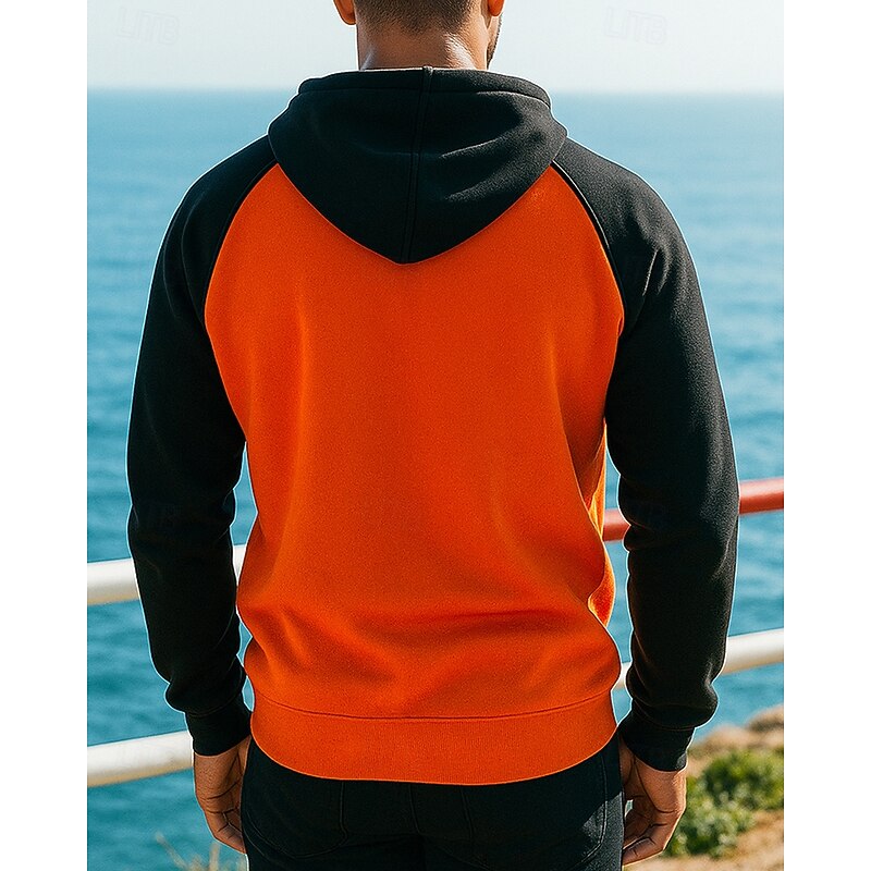 Men's Casual Sweatshirt Pullover Hoodie with Pockets Long Sleeve Top Athleisure Fall Patchwork Fashion Outdoor Travel Running Sportswear Activewear Yellow Army Green Red2