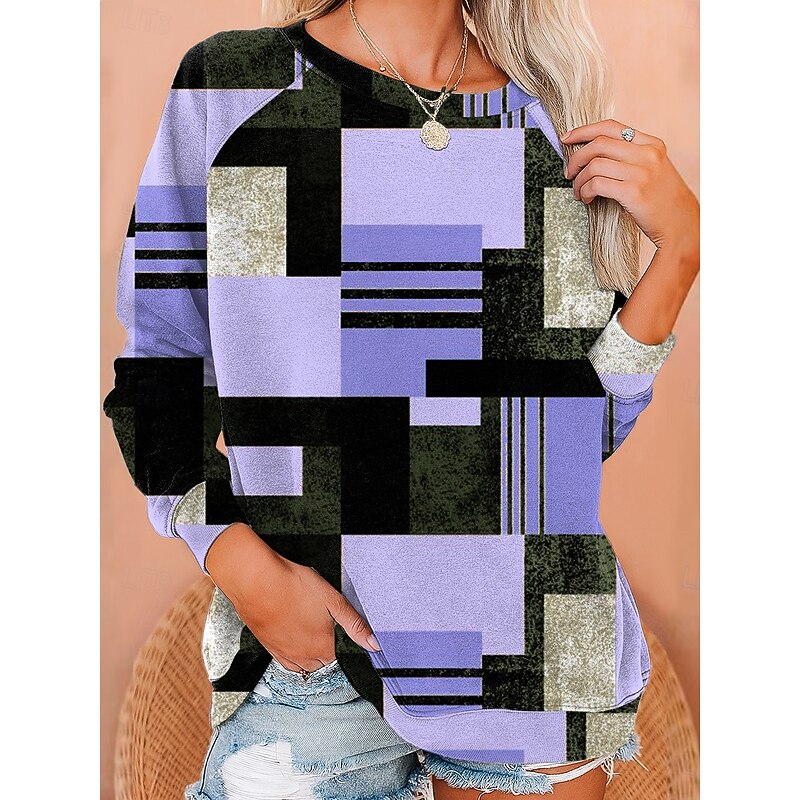 Women's Sweatshirts Graphic Geometric Fashion Casual Long Sleeve Crew Neck Regular Tops Casual Print Pink Blue Purple Green Summer Spring Fall4