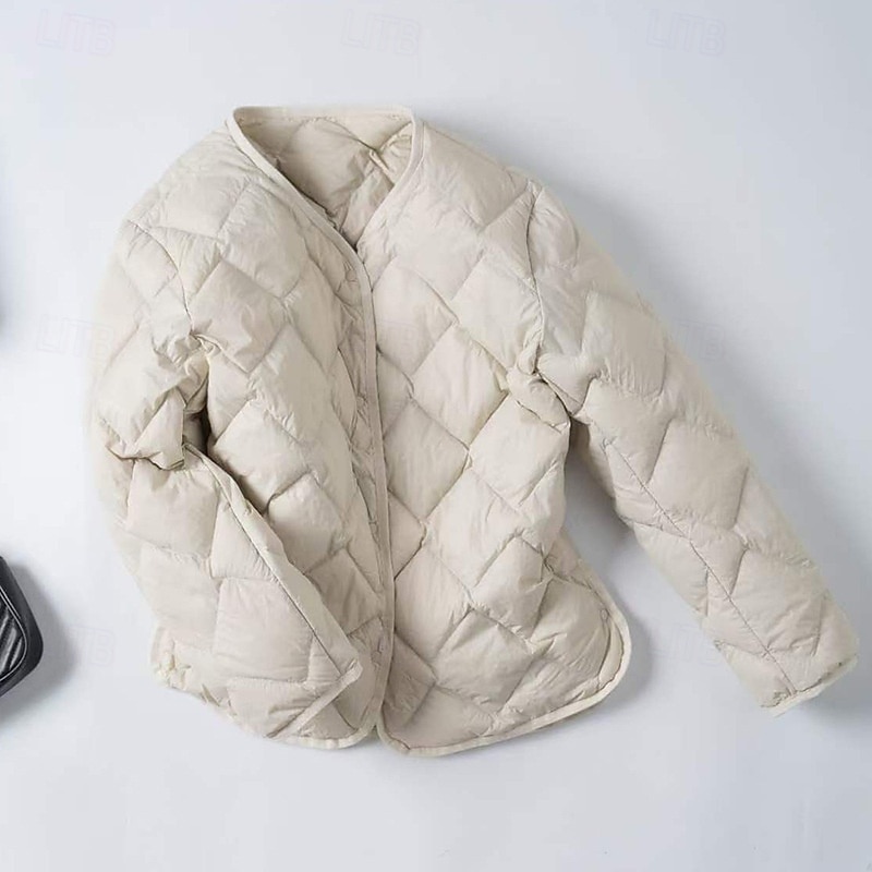 Women's Down Jacket Warm Comfortable Buttons Casual Plain Holiday Casual Daily Weekend Single Breasted Regular V Neck Regular Fit Long Sleeve Outerwear Pink Dark Green Khaki Fall Winter2