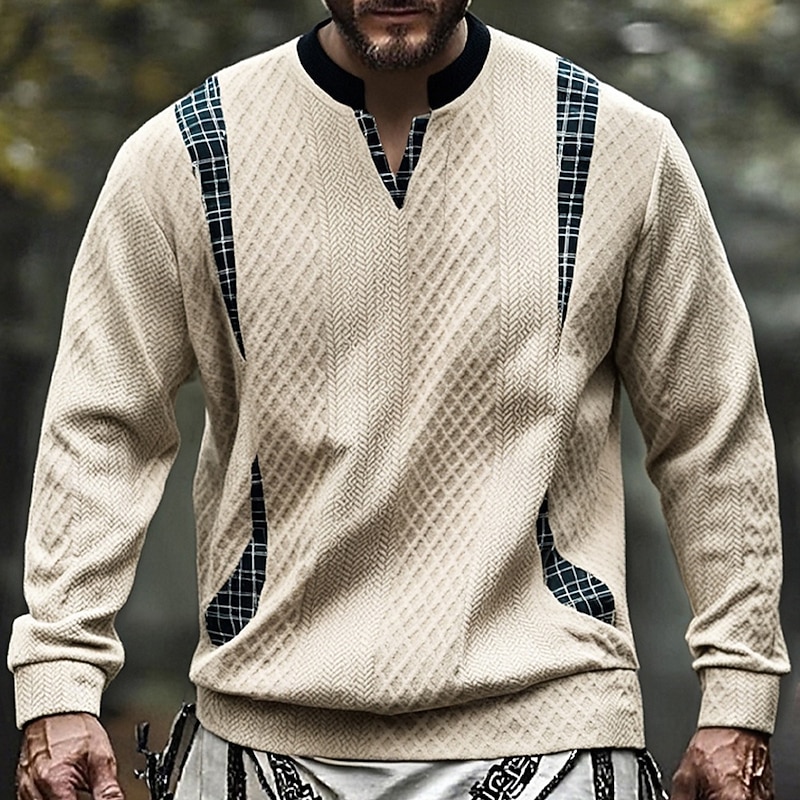 Men's Sweatshirt Black White Navy Blue Khaki Gray V Neck Color Block Jacquard Patchwork Sports & Outdoor Daily Holiday Polyester Streetwear Basic Casual Spring Fall Clothing Apparel Hoodies