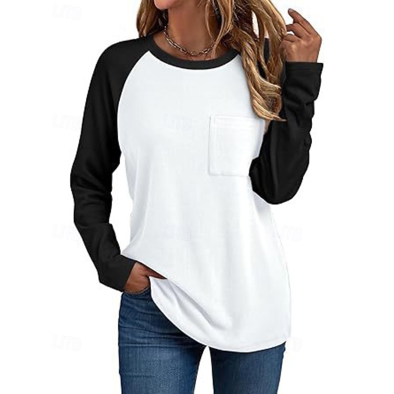 Women's Pullover Sweatshirt Sweatshirts Color Block Streetwear Casual Long Sleeve Round Neck Regular Tops Street Holiday Going out Patchwork White Pink Blue Dark Gray Beige Fall Winter