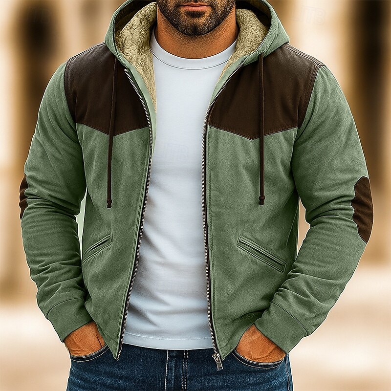 Men's Hoodie Full Zip Hoodie Fleece Hoodie Fleece lined Hoodie Blue Brown Green Gray Hooded Plain Patchwork Color Block Sports & Outdoor Casual Daily Streetwear Cool Sportswear Winter Clothing Apparel4