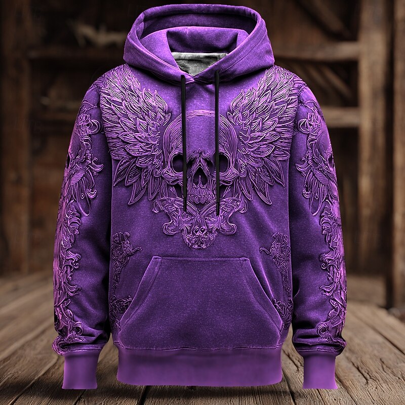 Halloween Men's Skull 3D Sweatshirt Punk Exaggerated Long Sleeve Crew Neck Club Streetwear Black Blue Drawstring Hooded Fall Winter Designer4
