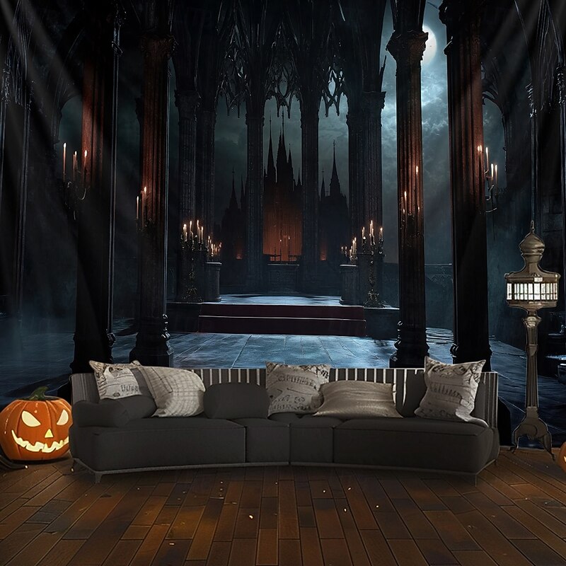 Halloween Tapestry Banners Blanket Castle 3D Dark Punk Gothic Style Party Dorm Shooting Backgrounds Home Decor3