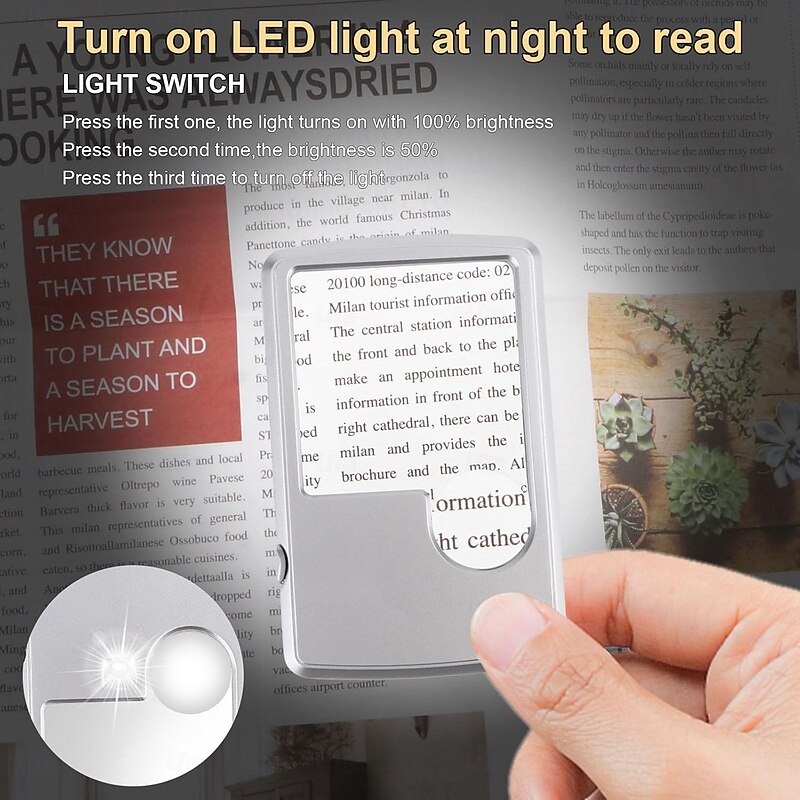 Pocket Magnifying Glass 3X & 6X LED Lighted Magnifier Slide Out Magnifying Glass Handheld Reading Magnifier Square Magnifiers Loupe for Jewelry Stamps Watches Crafts Textile2