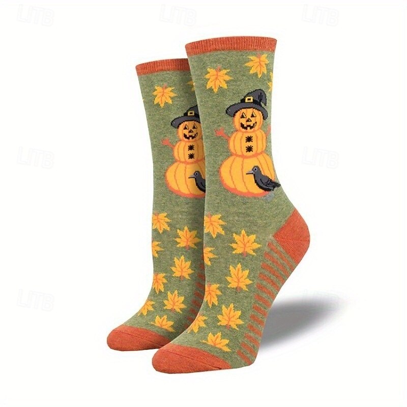 1 Pair Halloween Creative Funny Jacquard Socks, Pumpkin, Ghost, and Witch Design, Unisex Couple Athletic Socks for Outdoor Sports4