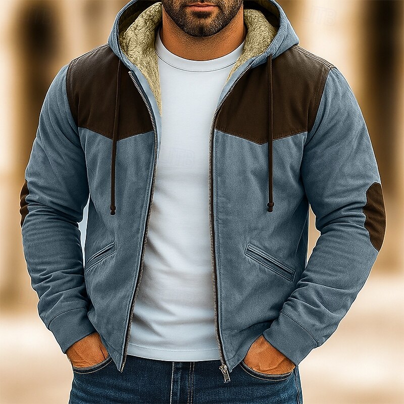 Men's Hoodie Full Zip Hoodie Fleece Hoodie Fleece lined Hoodie Blue Brown Green Gray Hooded Plain Patchwork Color Block Sports & Outdoor Casual Daily Streetwear Cool Sportswear Winter Clothing Apparel3