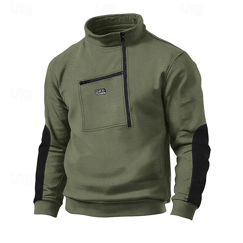 Men's Sweatshirt Polar Fleece Quarter Zip Sweatshirt Tactical Hoodie Black Navy Blue Green Khaki Gray Standing Collar Plain Pocket Sports & Outdoor Streetwear Work Basic Casual Fall Winter Clothing