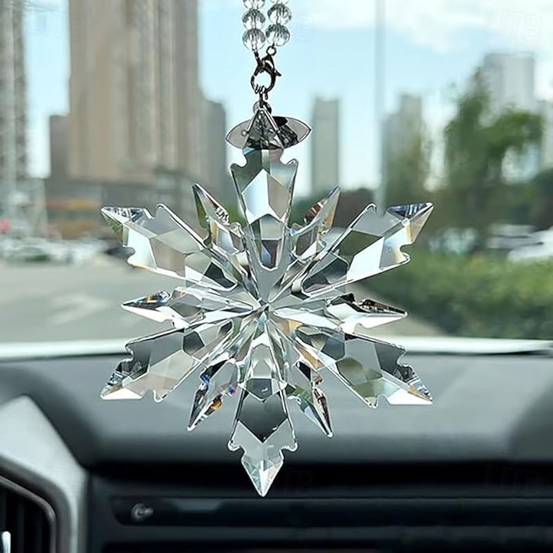 Crystal Snowflake Suncatcher Christmas Tree Ornament Pendant Crystal Sun Catcher Car Interior Decoration Window Garden Chandeliers for Home Garden Decor4