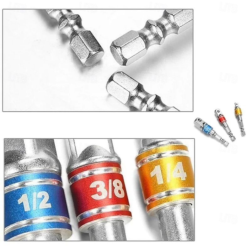 3Pcs Impact Driver Socket Extension Adapter Extended Converter Power Drill Hex To High Speed Nut Male Square Wrench 1/4 3/8 1/24