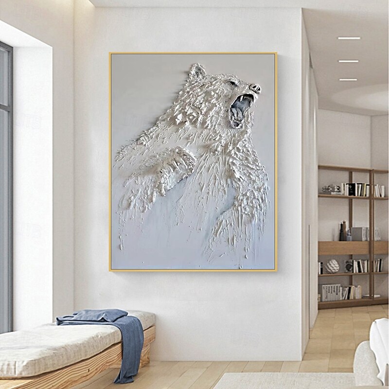 Mintura Handmade 3D Textured Polar Bear Animal Oil Paintings On Canvas Home Decoration Modern Wall Art Abstract Animal Picture For Home Decor Rolled Frameless Unstretched Painting3