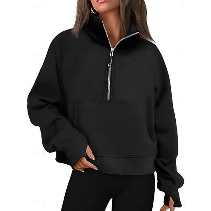 Women's Pullover Sweatshirt Plain Streetwear Basic Casual Long Sleeve Turtleneck Regular Tops Street Holiday Half Zipper Quarter Zipper Pocket Half Zip Black White Wine Green Gray Fall Winter4