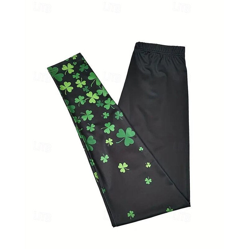 Women's Pants Trousers Leggings Cozy Leggings Streetwear Casual Full Length High Waist Clover Elastic Waist Print Breathability Comfortable Stretchy Vacation Street Daily Wear Green Summer Spring Fall4