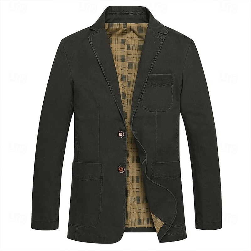 Men's Blazer Outdoor Casual Pocket Fashion Casual Spring &  Fall Cotton Polyester Plain Pocket Casual / Daily Single Breasted Blazer Black khaki Army Green2