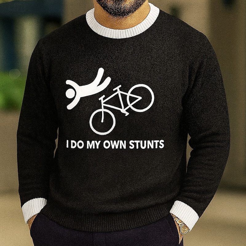 Men's Funny I Do My Own Stunts 3D Cartoon Pullover Sweater Jumper Knitwear Crewneck Casual Vacation Home Street 3D Print Knitting Graphic Long Sleeve Spring Fall Winter Black Red Blue4