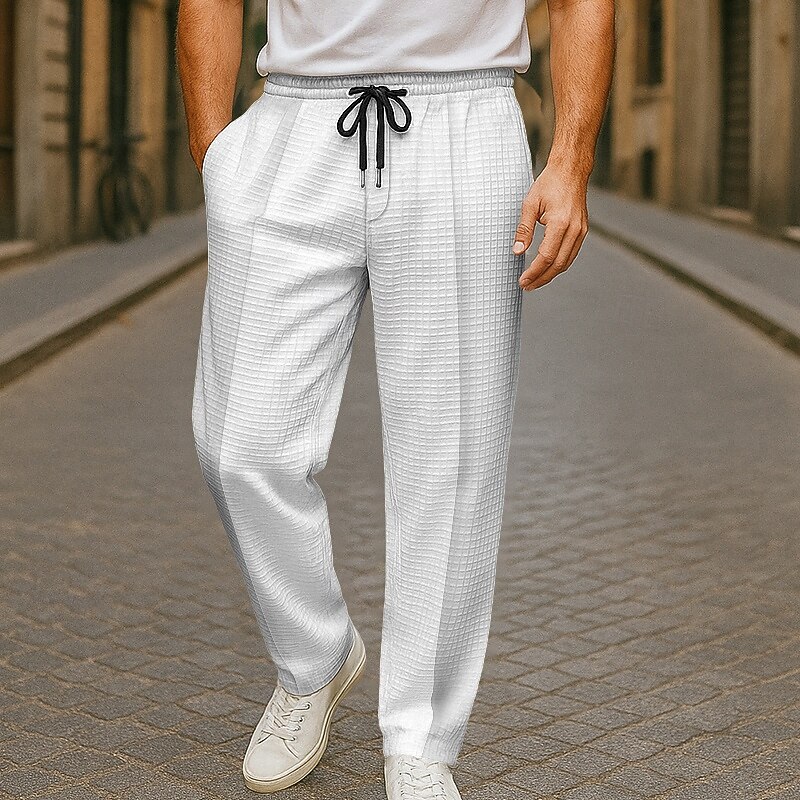 Men's Sweatpants Trousers Casual Pants Waffle Pants Open Bottom Sweatpants Drawstring Elastic Waist Plain Moisture Wicking Breathable Full Length Casual Daily Streetwear Fashion Classic Style Black