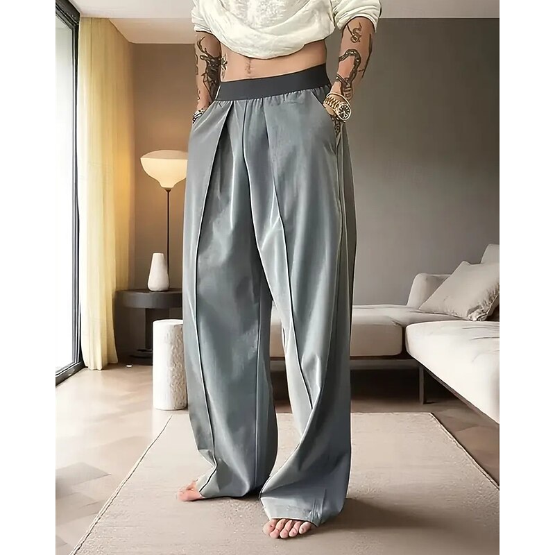 Men's Trousers Casual Pants Pocket Elastic Waist Plain Comfort Sports Outdoor Daily Fashion Casual Black Grey Micro-elastic