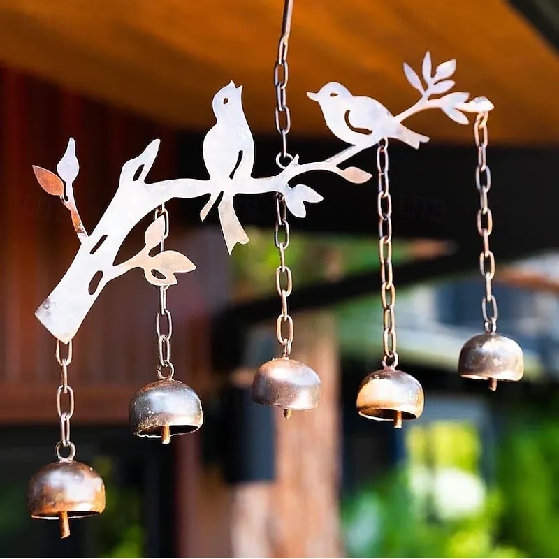 Handmade Flickering Bell Bird With Wind Chimes Iron Art Decorative Bird And Bell Garden Ornament Outdoor Yard Patio Hanging Sculpture Home Decoration