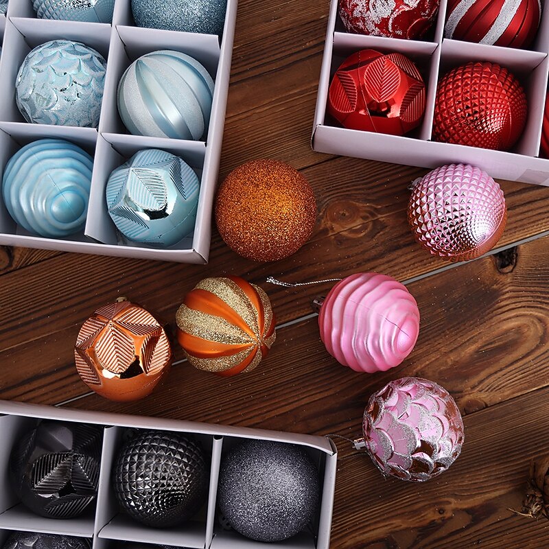 12 Pcs Christmas Tree Balls Baubles Ornaments 6cm Colorful Shatterproof Hanging Decoration Set For Xmas Tree Painted Shaped Balls Boxed Holiday Party Decor Accessories2