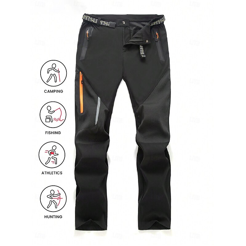 Men's Hiking Pants Trousers Patchwork Summer Outdoor Tailored Fit Waterproof Windproof Zipper Pocket Comfortable Bottoms Full Length Elastic Waist Zipper Pocket Dark Grey Black Spandex Camping3