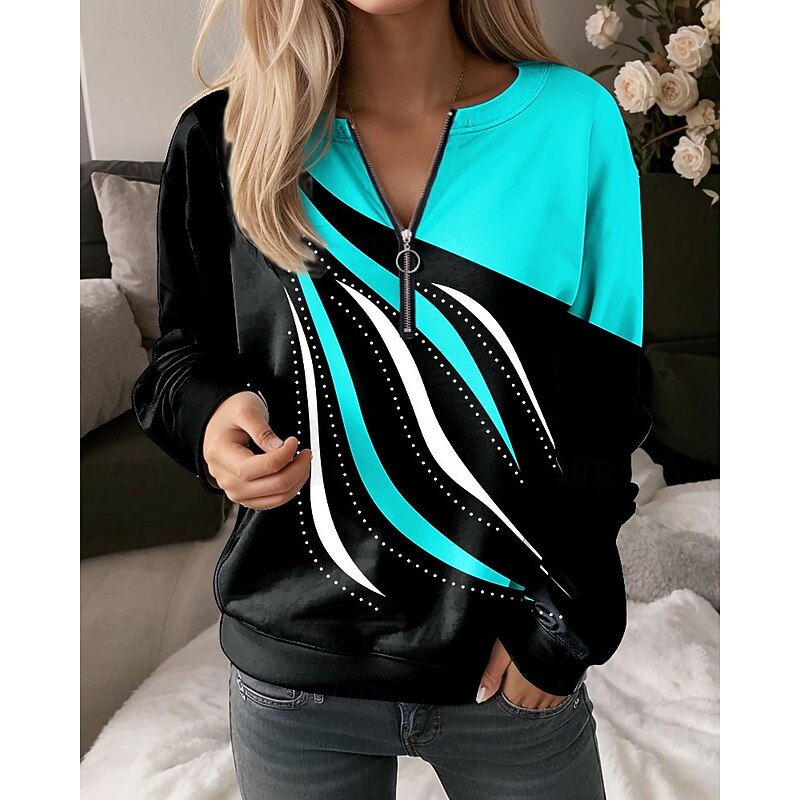 Women's Pullover Sweatshirt Zip Up Sweatshirts Graphic Geometric Abstract Fashion Casual Long Sleeve Crew Neck Regular Tops Street Dailywear Zipper Print Red Blue Purple Green Gray Spring Fall Winter3