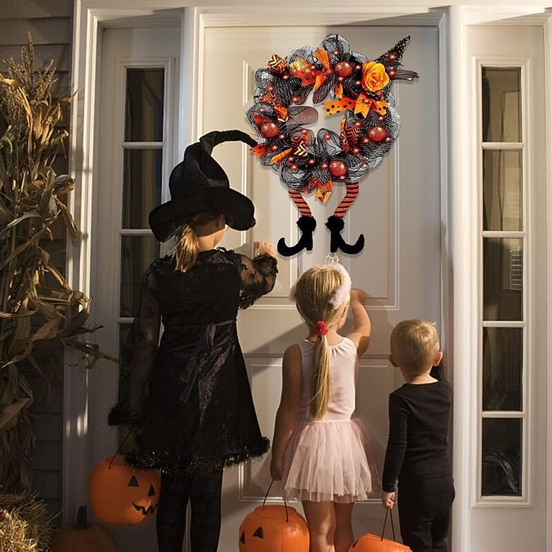 1 Pc 41CM Halloween Clown Glowing Flower Wreath Display Window Wall Door Sect Decoration Light for Festival Atmosphere Purple Orange Lights3