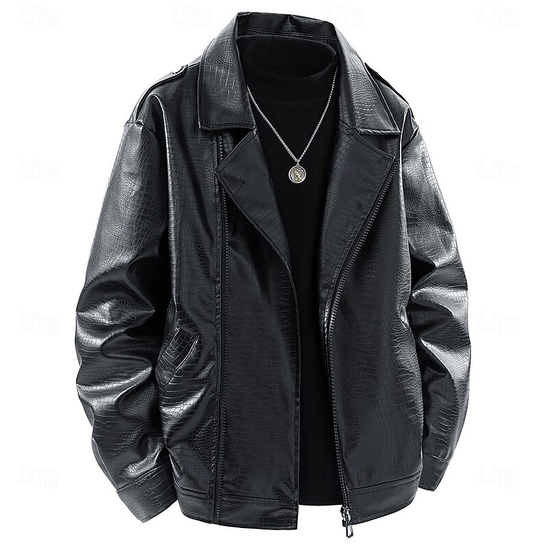 Men's Faux Leather Jacket Motorcycle Jacket Outdoor Casual Windbreaker Vintage Style Front Zip Fall Winter Solid Color Punk Active Short Black White Red Jacket