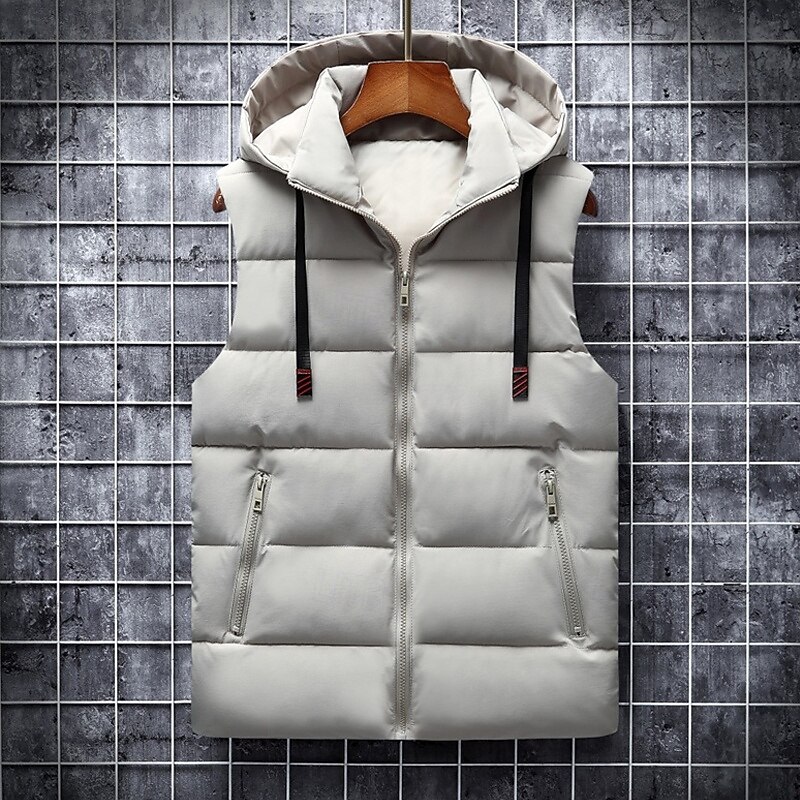 Men's Puffer Vest Vest Gilet Vacation Daily Date Fashion Casual Winter Pocket Polyester Warm Comfortable Solid Color Zipper Hooded Regular Fit Black Blue Dark Gray Beige Vest2
