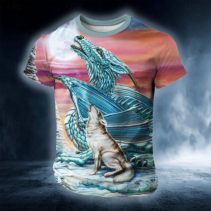 Ed Beard Halloween Men's Dragon 3D T Shirt Short Sleeve T shirt 3D Print Crew Neck Shirt Gothic Horror Party Street Casual Red Summer Spring All Seasons Clothing Apparel - Main Image