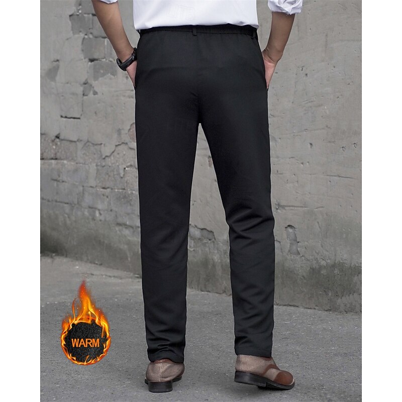 Men's Dress Pants Fleece Pants Trousers Chinos Slacks Pocket Buttons Plain Comfort Formal Party Work Fashion Classic Style Black Micro-elastic4