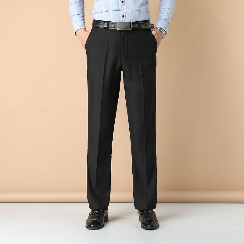 Men's Dress Pants Tapered pants Trousers Suit Pants Pocket Plain No-Iron Full Length Party Business Daily Fashion Streetwear Black Navy Blue Inelastic2