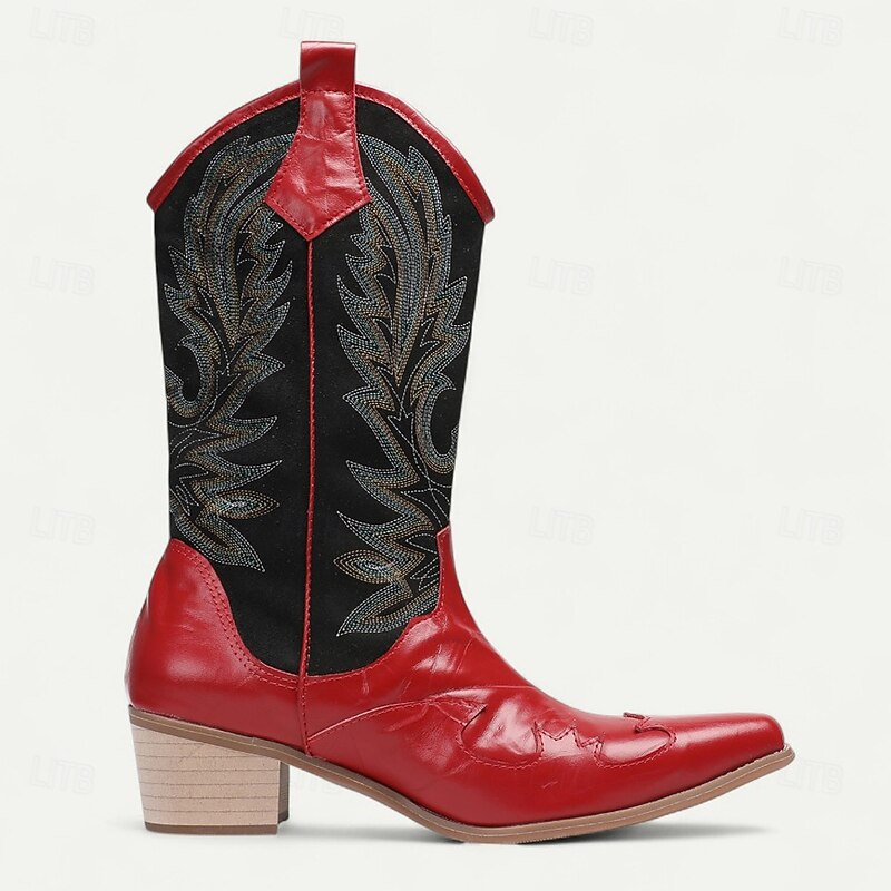 Men's Red and Black Western Cowboy Boots – Embroidered Tall Rodeo Boots for Country Music Festivals, Line Dancing and Farm Style Outfits4