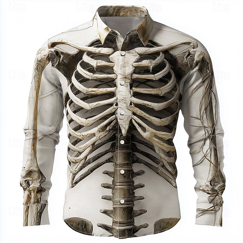Halloween Men's Skeleton Horror Halloween Costumes Shirt Button Up Shirt Long Sleeve Dark Gothic Style Outdoor Holiday Summer Spring Turndown 3D Print Collared Shirts White Black / Purple Gold