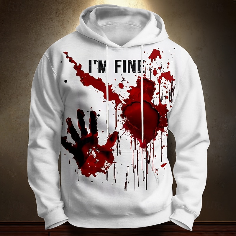 Halloween Men's Blood Splatter 3D Blood stains Hoodies Sweatshirt Punk Exaggerated Long Sleeve Crew Neck Club Streetwear White 1 White Drawstring Graphic Fall Winter Designer