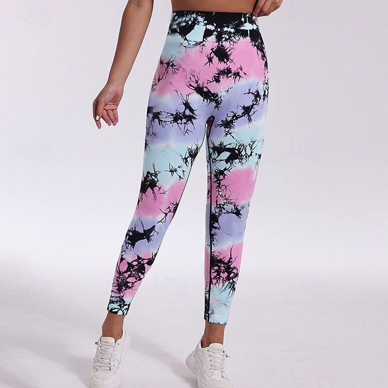 Women's Compression Pants Running Tights Yoga Leggings Tummy Control High Waist Gym Workout Athletic Bottoms Tie Dye Pink Fall Sports Activewear2