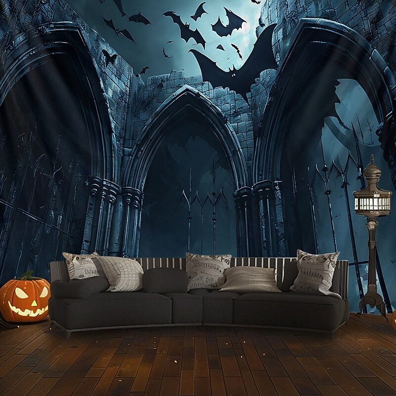 Halloween Tapestry Banners Wall Hangings Bat Dark Punk Gothic Style Party Dorm Shooting Backgrounds Home Decor3