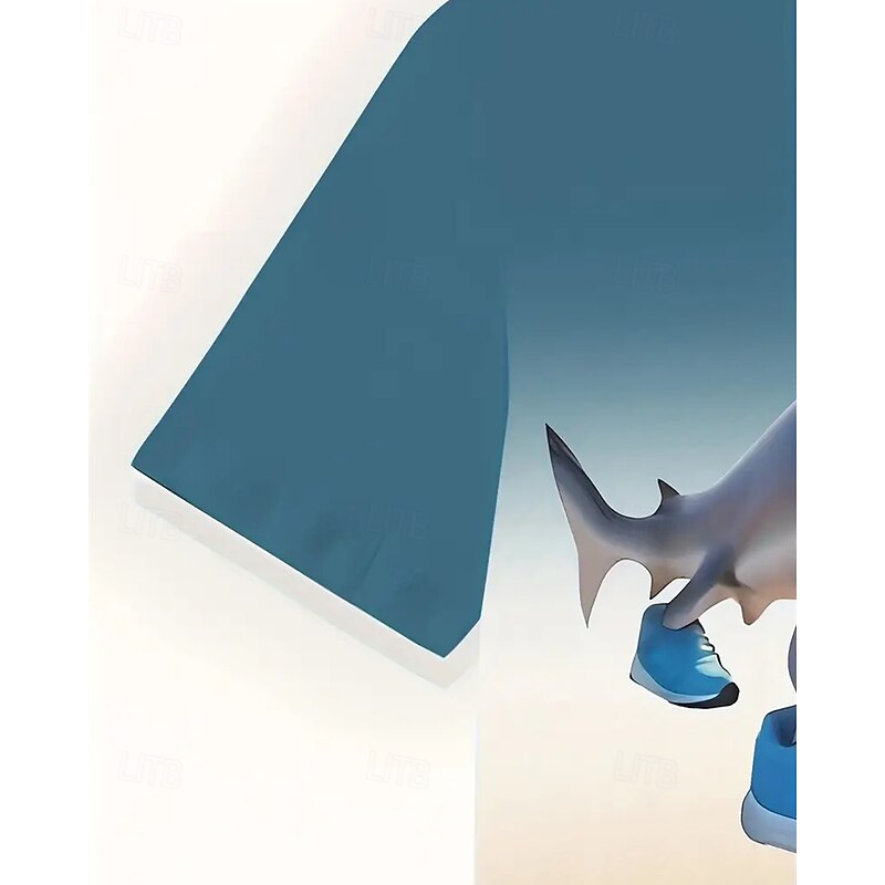 Boys' Cool Tralalero Tralala Sports Shoes Shark ITALIAN BRAINROT Print Short Sleeve Shorts Set Knitted Breathable Versatile Spring/Summer Cartoon Letter T-Shirt Outfit Casual Round Neck Short Sleeve4