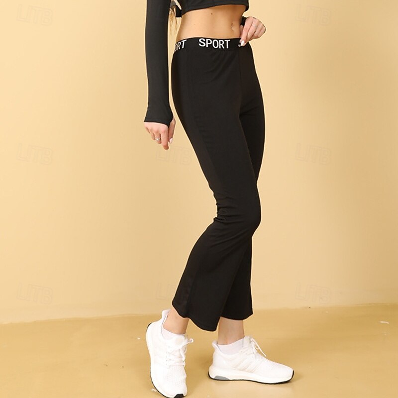 Women's Cropped Trousers Flared Pants High Waist Gym Athletic Pilates Bottoms Solid Color Black Coffee Grey Fall Sports Activewear3