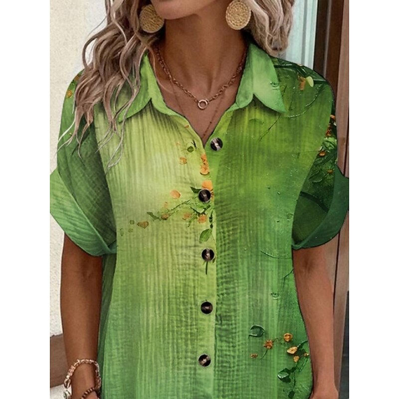 Women's Mini Dress Shirt Dress Casual Dress Print Dress Fashion Modern Daily Beach Weekend Regular Fit Floral Short Sleeve Shirt Collar Green Summer Spring Fall Autumn2