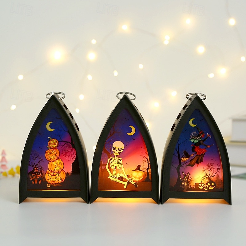 1 Pc 15.5CM Halloween LED Electronic Candle Light Wind Light Portable Light Indoor and Outdoor Party Restaurant Halloween Festival Atmosphere Decorative Light AG13 * 3 Battery3