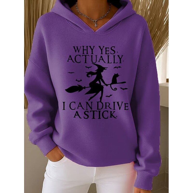 Halloween Women's Pullover Hoodie Sweatshirt Monster Graphic Witch Vintage Fashion Western Long Sleeve Hooded Street Dailywear Holiday Print Front Pocket Black Pink Purple Orange Green Fall3