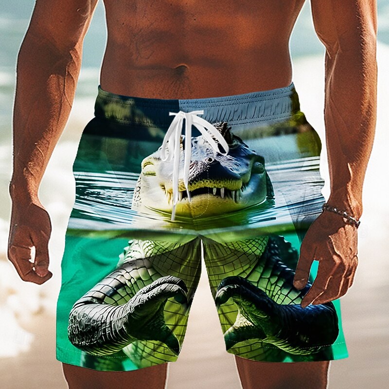 Men's Animal Crocodile Funny Swim Trunks Swim Shorts Board Shorts Mid Waist Hawaiian Outdoor Vacation Dailywear Side Pockets Mesh Lining Elastic Drawstring Waist Designer Clothing Apparel2