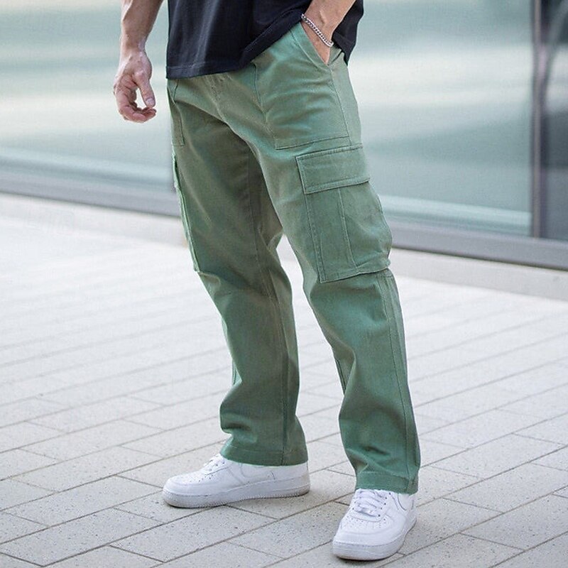 Men's Cargo Pants Tactical Pants Trousers Pocket Elastic Waist Straight Leg Plain Moisture Wicking Breathable Full Length Outdoor Party Business Fashion Streetwear Black Green Inelastic