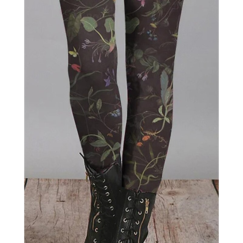 Women's Pants Trousers Leggings Cozy Leggings Streetwear Casual Full Length High Waist Floral Elastic Waist Print Breathability Comfortable Stretchy Vacation Street Daily Wear Green Summer Spring Fall3