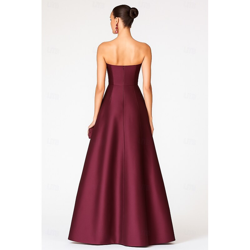 Red Black A-Line Evening Gown Elegant Dress Formal Wedding Floor Length Short Sleeve Strapless Pocket Satin with Floral Print Shawl 20253