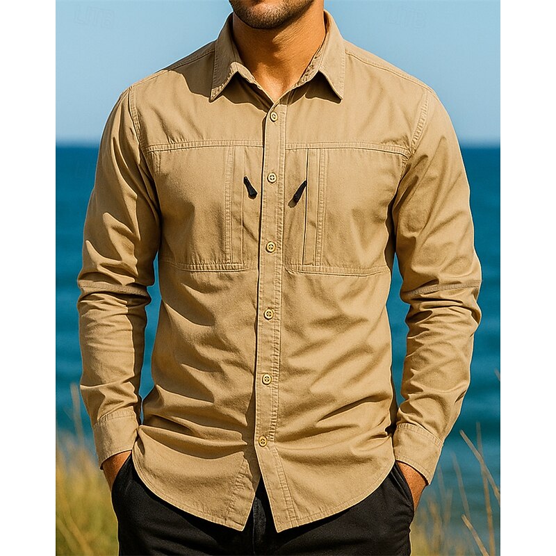 Men's Hiking Shirt Waterproof Shirt Long Sleeve Turndown Shirt Top Outdoor Lightweight Breathable Cotton Black Army Green Khaki Hunting Fishing Camping / Hiking / Caving3