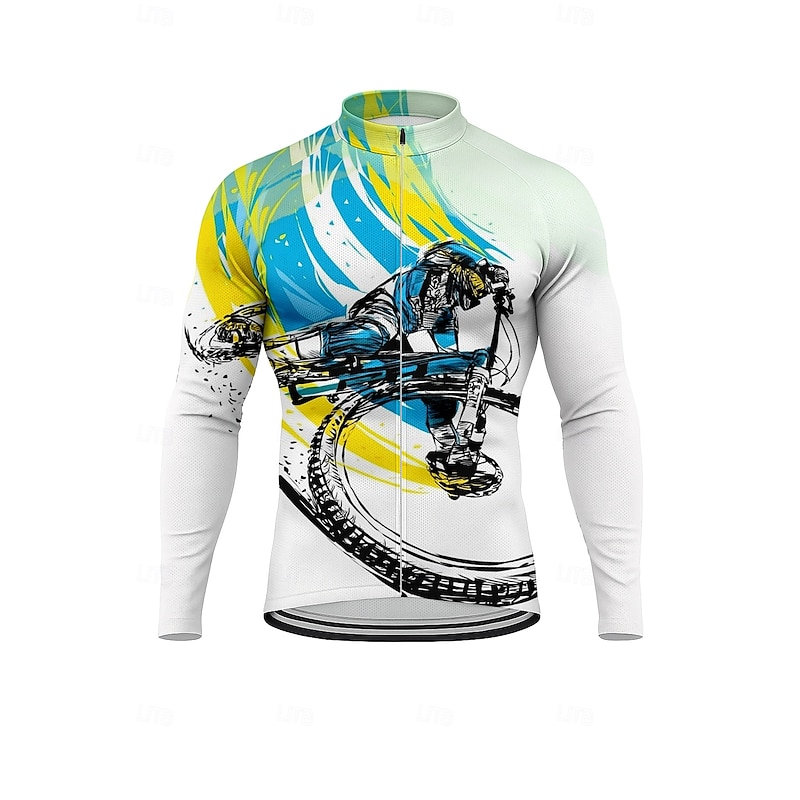 Men's Men Tops Cycling Jersey Graphic Bicycle Long Sleeve Bike Jersey Top with 3 Rear Pockets Sun Sun Protection Sunscreen Quick Dry Sports Blue Clothing Apparel